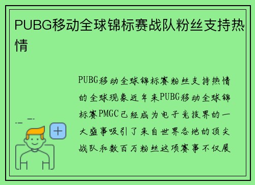 PUBG移动全球锦标赛战队粉丝支持热情