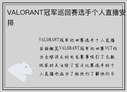 VALORANT冠军巡回赛选手个人直播安排